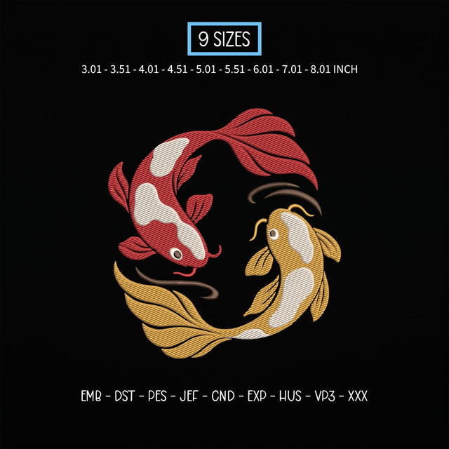 Japanese Koi Fish Embroidery Design – Two Koi Fish Yin Yang Oriental Japanese Art Machine Embroidery File Embroidery/Applique DESIGNS PatternFeed8 