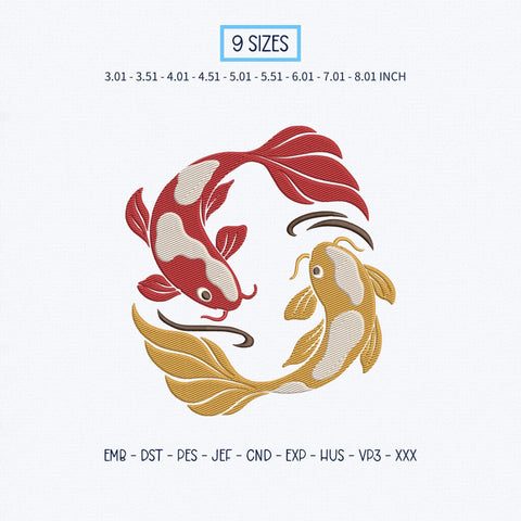 Japanese Koi Fish Embroidery Design – Two Koi Fish Yin Yang Oriental Japanese Art Machine Embroidery File Embroidery/Applique DESIGNS PatternFeed8 
