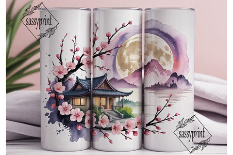 Japanese Moon Tumbler Wrap PNG Sublimation sassyprint 