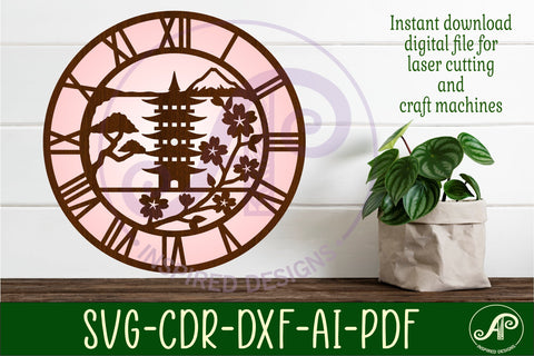 Japanese pagoda clock wall clock laser cut files SVG APInspireddesigns 