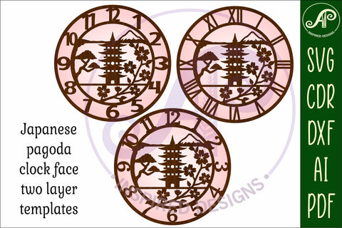 Japanese pagoda clock wall clock laser cut files SVG APInspireddesigns 