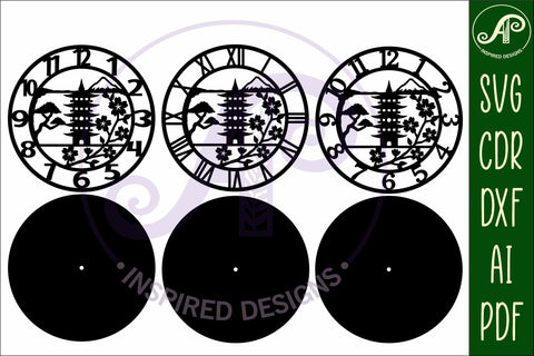 Japanese pagoda clock wall clock laser cut files SVG APInspireddesigns 