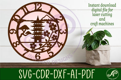Japanese pagoda clock wall clock laser cut files SVG APInspireddesigns 
