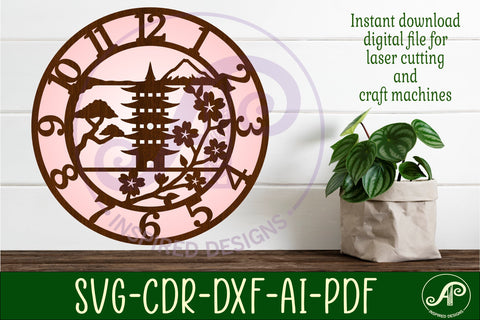 Japanese pagoda clock wall clock laser cut files SVG APInspireddesigns 