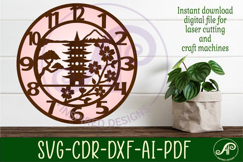 Japanese pagoda clock wall clock laser cut files SVG APInspireddesigns 
