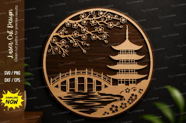 Japanese Pagoda Landscape SVG Laser Cut Wall Art SVG Regulrcrative 