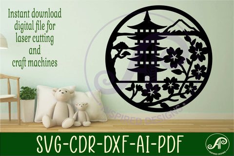 Japanese pagoda wall art sign, SVG file SVG APInspireddesigns 