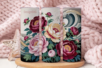 Japanese Peony 20oz Tumbler Wrap Sublimation DesignSVG 