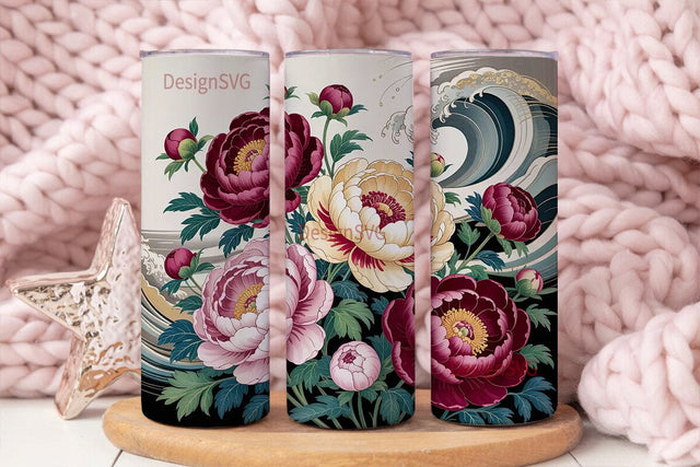 Japanese Peony 20oz Tumbler Wrap Sublimation DesignSVG 