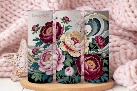 Japanese Peony 20oz Tumbler Wrap Sublimation DesignSVG 