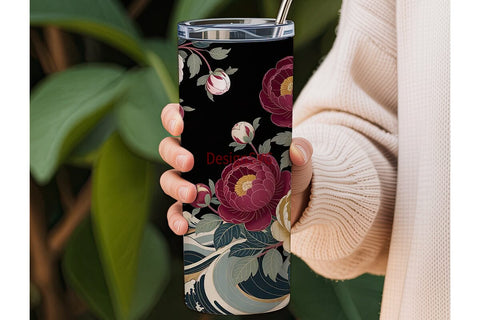 Japanese Peony 20oz Tumbler Wrap Sublimation DesignSVG 