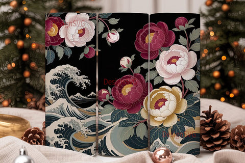 Japanese Peony 20oz Tumbler Wrap Sublimation DesignSVG 