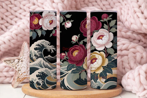 Japanese Peony 20oz Tumbler Wrap Sublimation DesignSVG 