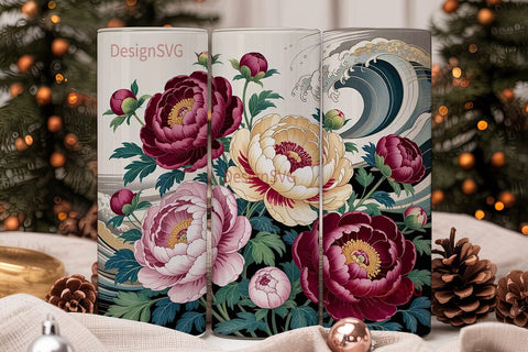 Japanese Peony 20oz Tumbler Wrap Sublimation DesignSVG 