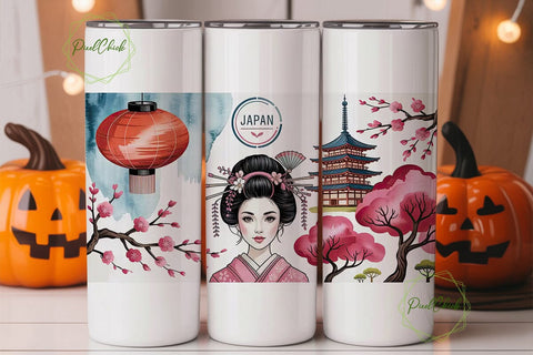 Japanese Sakura Pagoda 20oz Tumbler Wrap Sublimation PixelChick 
