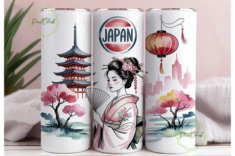 Japanese Sakura Pagoda 20oz Tumbler Wrap Sublimation PixelChick 