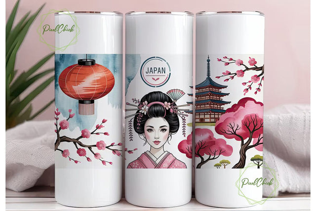 Japanese Sakura Pagoda 20oz Tumbler Wrap Sublimation PixelChick 
