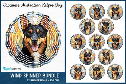 Japanese Watercolor Australian Kelpie Dog Wind Spinner Sublimation Regulrcrative 