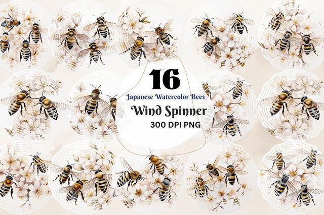 Japanese Watercolor Bees Wind Spinner Sublimation Regulrcrative 