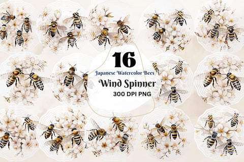 Japanese Watercolor Bees Wind Spinner Sublimation Regulrcrative 