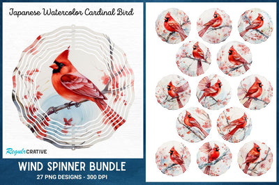Japanese Watercolor Cardinal Bird Wind Spinner Sublimation Bundle Sublimation Regulrcrative 