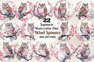 Japanese Watercolor Owl Wind Spinner Sublimation Bundle Sublimation Regulrcrative 