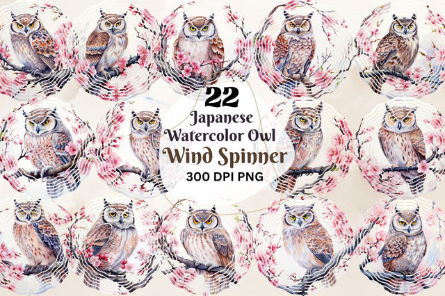 Japanese Watercolor Owl Wind Spinner Sublimation Bundle Sublimation Regulrcrative 