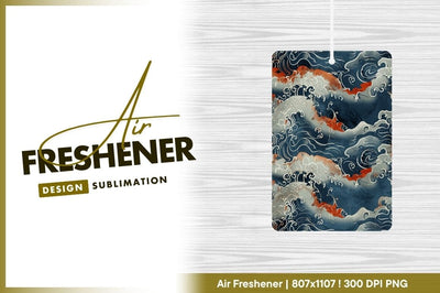 Japanese Wave Pattern Illustration with Red and White Swirls on Blue Background Sublimation Regulrcrative 