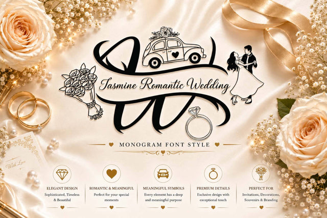 Jasmine Romantic Wedding Monogram Font Prasetya Letter 