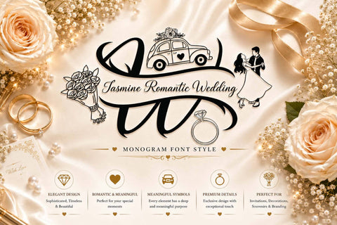 Jasmine Romantic Wedding Monogram Font Prasetya Letter 
