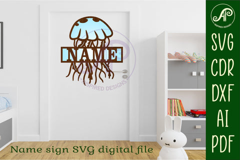 Jelly fish name sign svg laser cut file SVG APInspireddesigns 