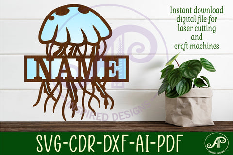 Jelly fish name sign svg laser cut file SVG APInspireddesigns 