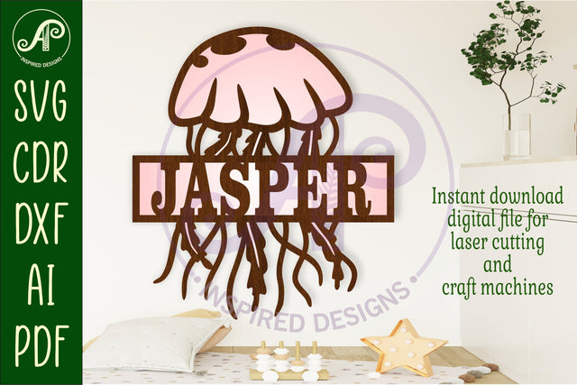 Jelly fish name sign svg laser cut file SVG APInspireddesigns 