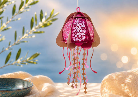 Jellyfish Lantern SVG Bundle - 3D Floral Paper Lantern Cut File - Ocean Shadow Box Lamp - DIY Summer Party Decor Cricut Silhouette Glowforge SVG DreamingSVG 