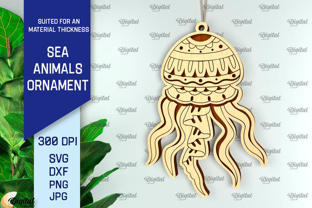 Jellyfish Ornament Laser Cut. Wooden Sea Animals SVG SVG Evgenyia Guschina 