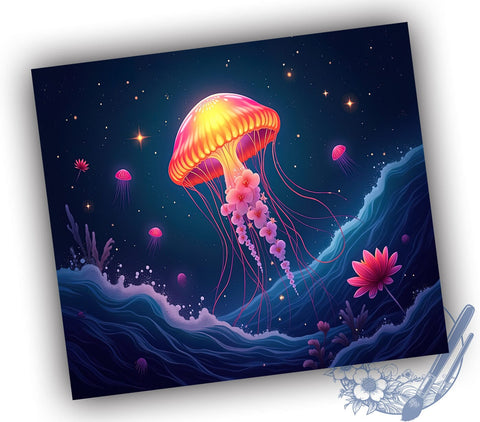 Jellyfish Tumbler, Hibiscus Flower Design, Beach Tumbler Wrap, 20oz Sublimation Drinkware, Tropical Decor, Summer Beach Gift, Ocean Life Tumbler, Nautical Drinkware Sublimation ToriDesigns 