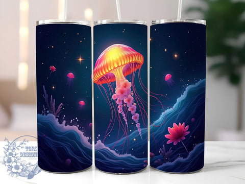 Jellyfish Tumbler, Hibiscus Flower Design, Beach Tumbler Wrap, 20oz Sublimation Drinkware, Tropical Decor, Summer Beach Gift, Ocean Life Tumbler, Nautical Drinkware Sublimation ToriDesigns 