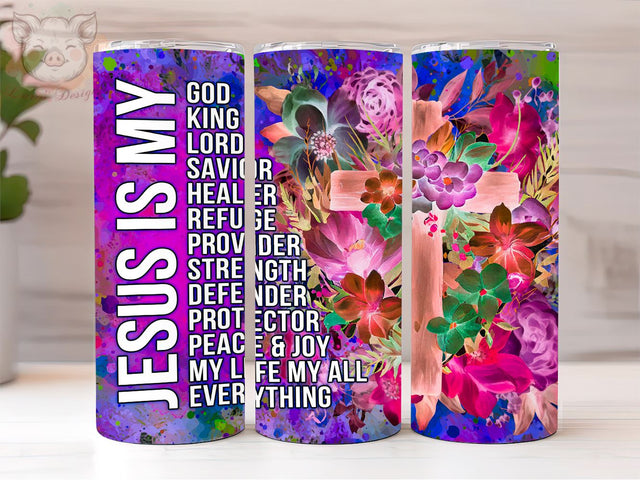 Jesus 20oz Tumbler Png, Straight & Tapered Tumbler Png, Christian Cross Floral Tumbler Png, Digital Download PNG Sublimation Lara' s Designs 
