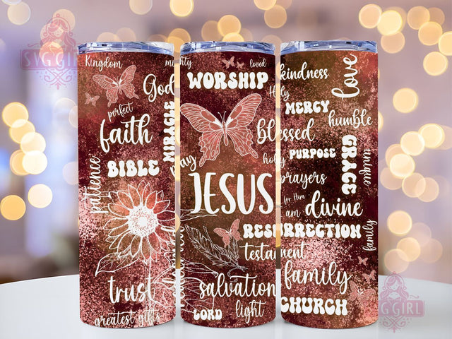Jesus 20oz Tumbler Wrap Sublimation Design, Christian Tumbler Wrap, Instant Digital Download, Flower Christian Rustic Tumbler Sublimation SvggirlplusArt 