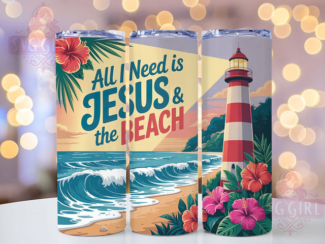 Jesus And The Beach 20oz Tumbler, Sunshine Vacation Wrap, Faith And Summer Design, Tropical Sublimation Theme, Christian Beach Lover Wrap, 20oz Tumbler Design, PNG Tumbler Wrap Sublimation SvggirlplusArt 