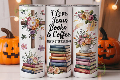 Jesus Books & Coffee Tumbler Wrap Sublimation PixelChick 