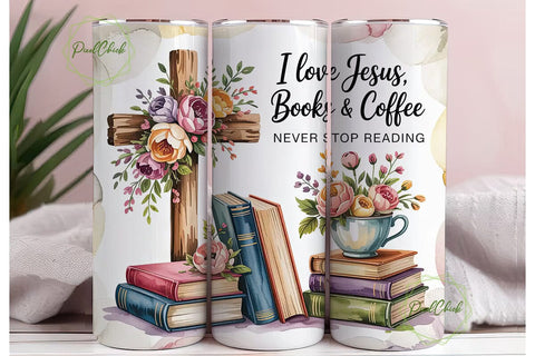 Jesus Books & Coffee Tumbler Wrap Sublimation PixelChick 