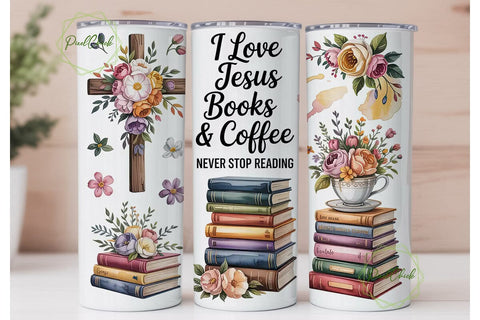 Jesus Books & Coffee Tumbler Wrap Sublimation PixelChick 