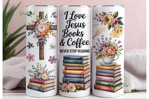 Jesus Books & Coffee Tumbler Wrap Sublimation PixelChick 