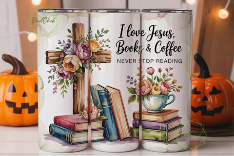 Jesus Books & Coffee Tumbler Wrap Sublimation PixelChick 
