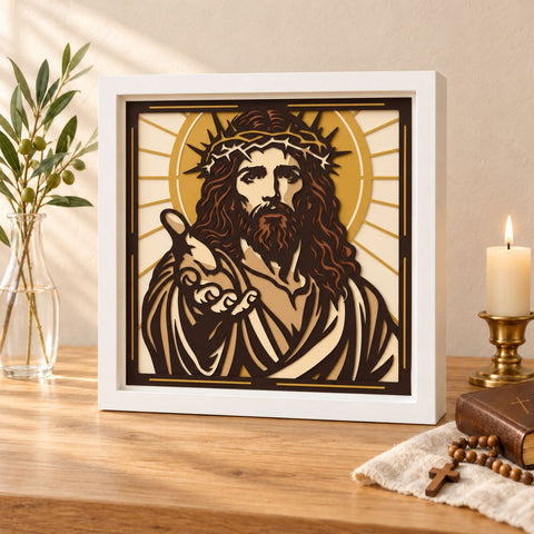 Jesus Christ 3D Shadow Box SVG, Crown of Thorns 6 Layer Papercut, Christian Wall Art, Cricut Silhouette Laser 3D Paper HappyDesignStudio 