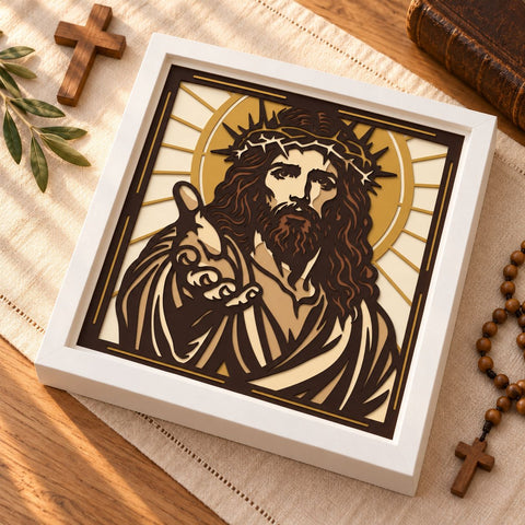 Jesus Christ 3D Shadow Box SVG, Crown of Thorns 6 Layer Papercut, Christian Wall Art, Cricut Silhouette Laser 3D Paper HappyDesignStudio 