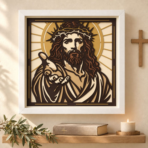 Jesus Christ 3D Shadow Box SVG, Crown of Thorns 6 Layer Papercut, Christian Wall Art, Cricut Silhouette Laser 3D Paper HappyDesignStudio 