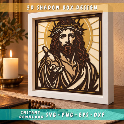 Jesus Christ 3D Shadow Box SVG, Crown of Thorns 6 Layer Papercut, Christian Wall Art, Cricut Silhouette Laser 3D Paper HappyDesignStudio 