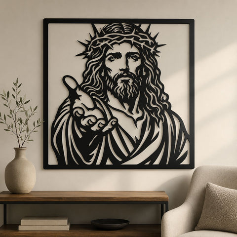 Jesus Christ Extending Hand Laser SVG | Crown of Thorns DXF | Christian Wall Art Laser Cut File | Religious Metal Art | CNC Plasma Cut Svg SVG HappyDesignStudio 